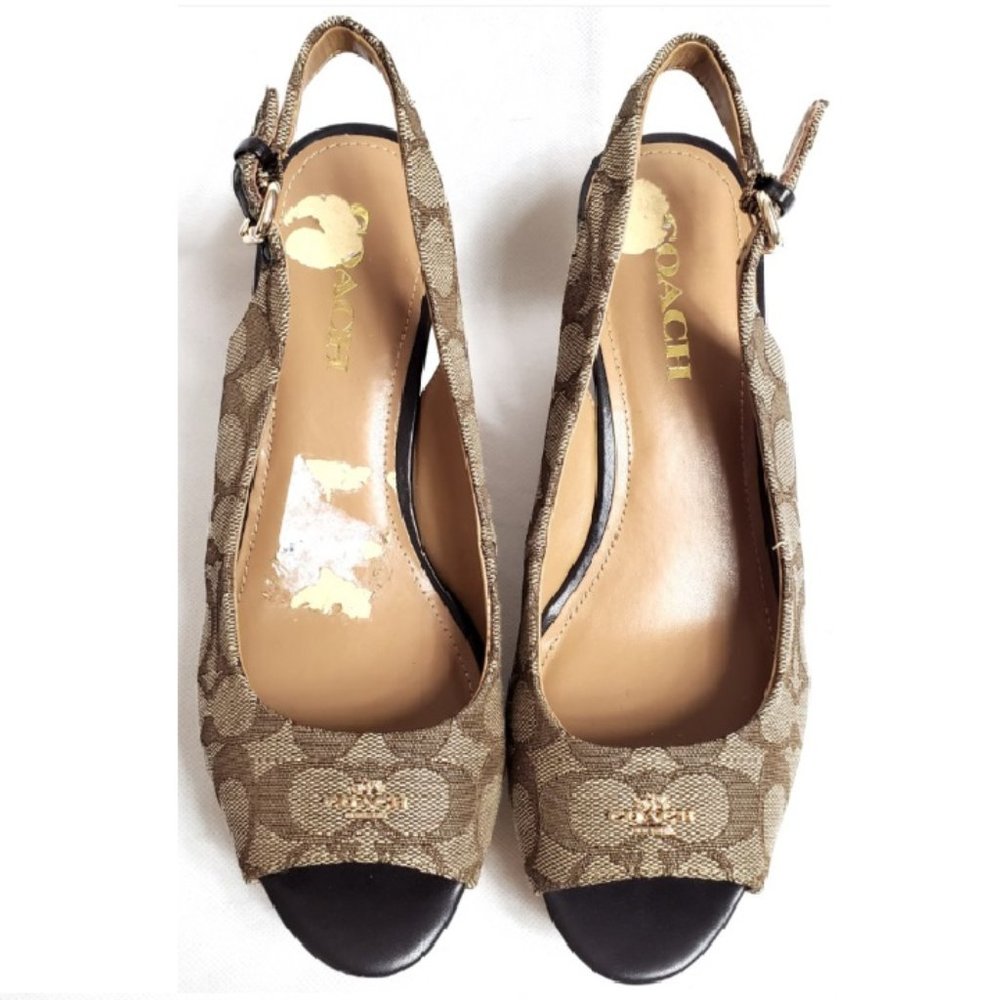 Coach Ferry Signature Print Cork Wedge 9B